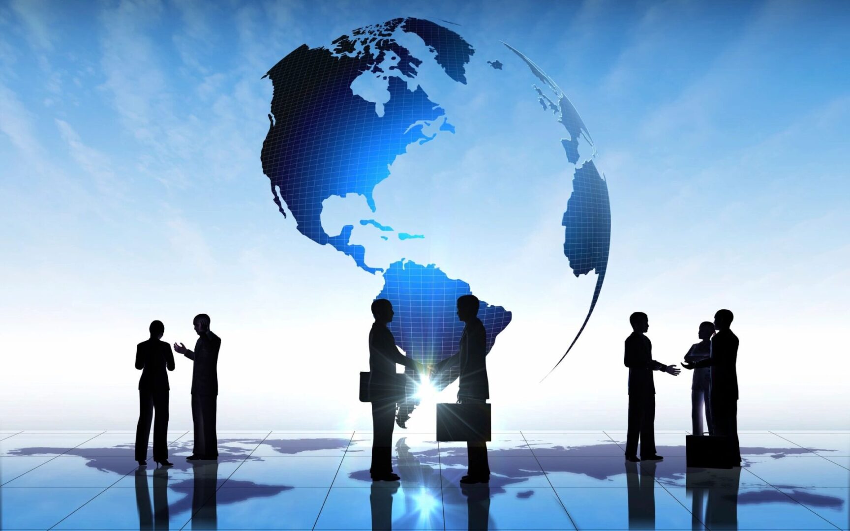 Global Business people team silhouettes rendered by computer graphic